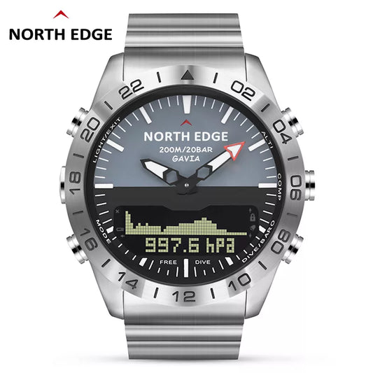 Men Dive Sports Digital watch Mens Watches Military Army Luxury Full Steel Business Waterproof 200m Altimeter Compass NORTH EDGE - Jamboshop.com