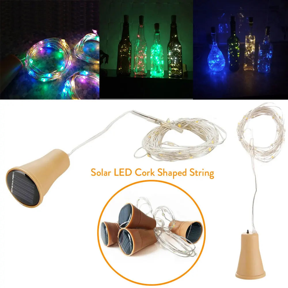 Solar Powered 10LED 20LED Wine Bottle Lights Cork Shape Fairy Lights Garland Christmas Light Copper Wire Home Room Decor Lamp - Jamboshop.com