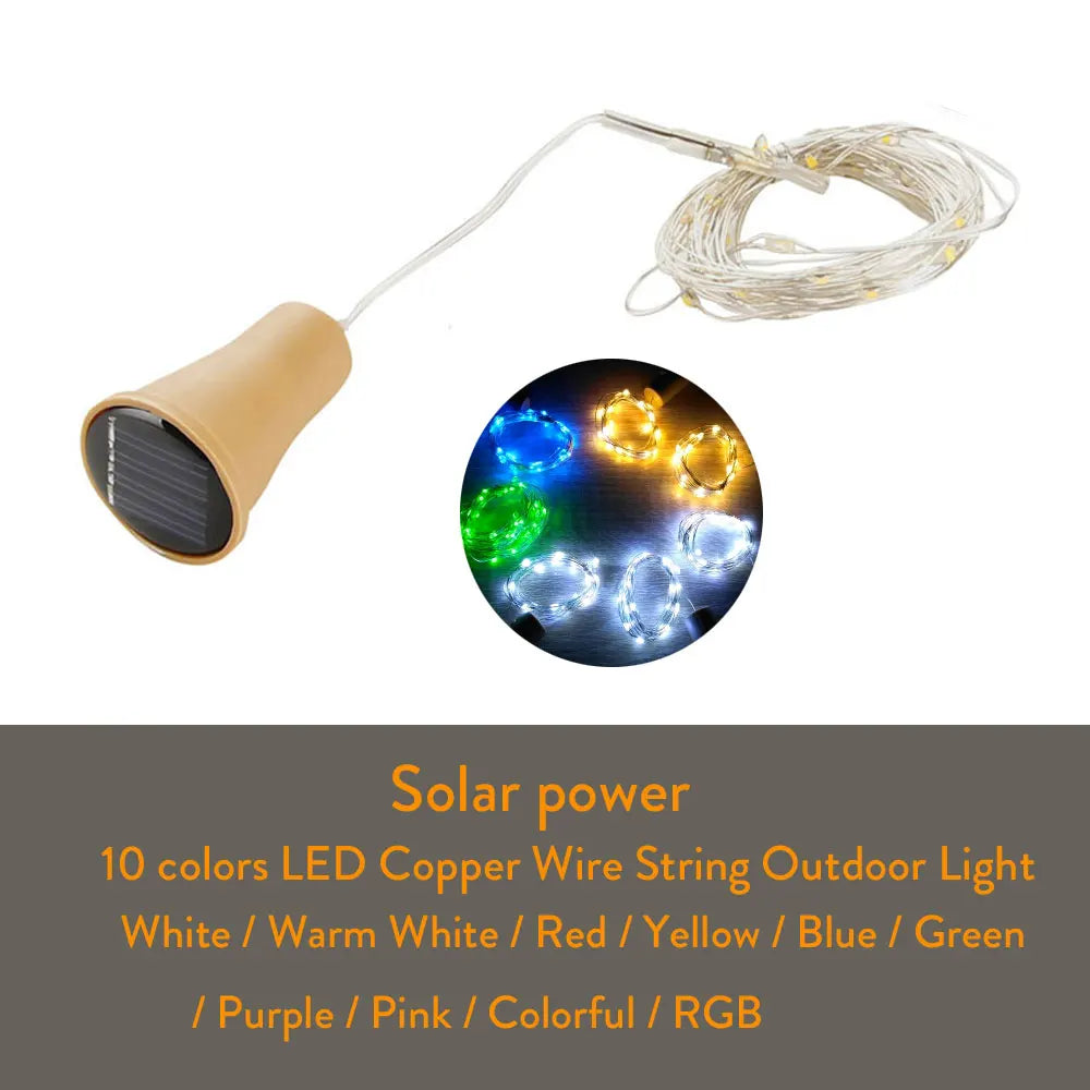 Solar Powered 10LED 20LED Wine Bottle Lights Cork Shape Fairy Lights Garland Christmas Light Copper Wire Home Room Decor Lamp - Jamboshop.com