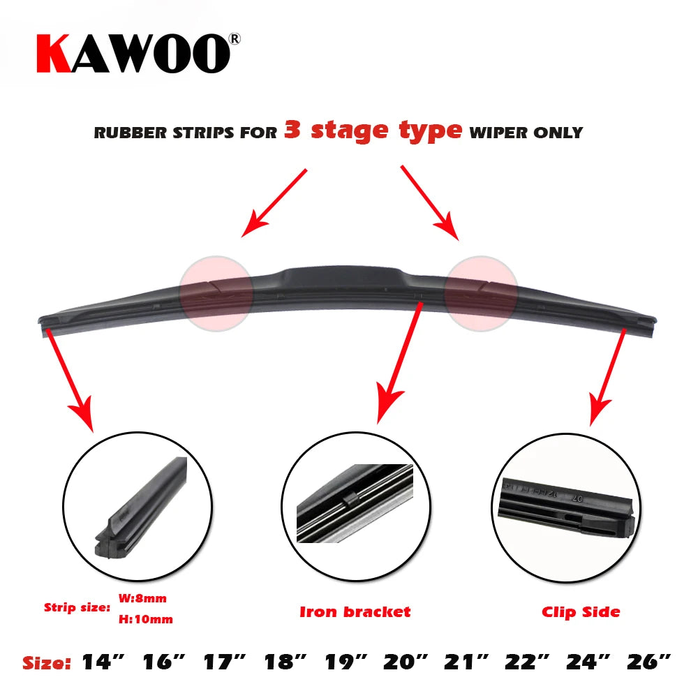 KAWOO Car Vehicle Insert Rubber Strip Wiper Blade (Refill) 8mm Soft 14" 16" 17" 18" 19" 20" 21" 22" 24" 26" 28" 1pcs Accessories