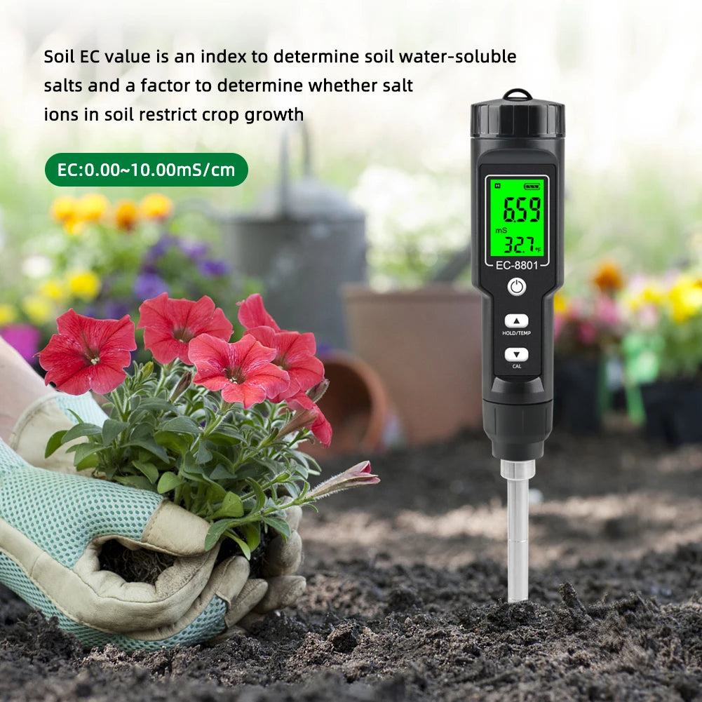 Yieryi EC/TEMP Soil Tester 0.00-10.00 MS/cm Hand Digital Garden Meter Soil Tester Tools Potted Plants Gardening Agriculture Farm