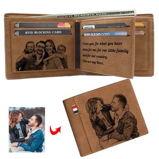 Picture Engraving Wallet PU Leather Wallet Bifold Custom Photo Engraved Wallet Festival Gifts For Him Custom Personalized Wallet - Jamboshop.com