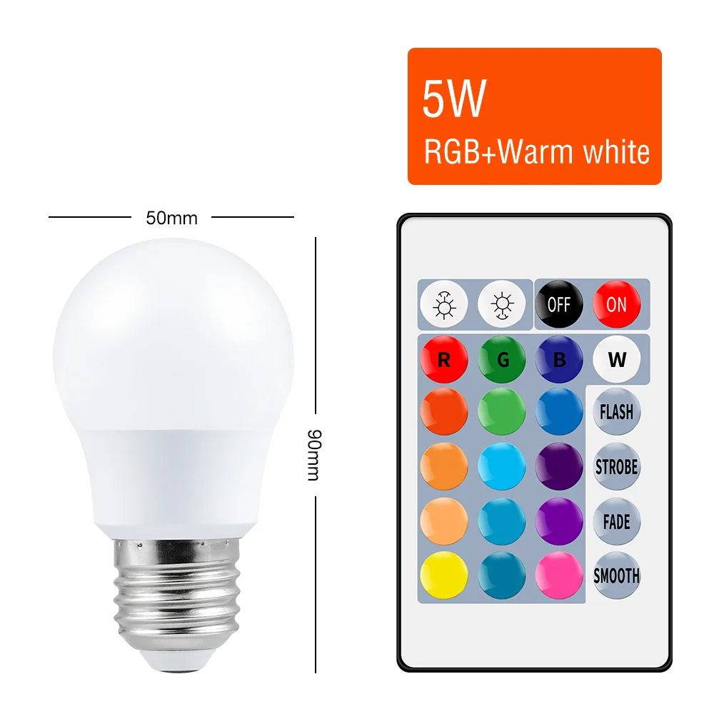 220V RGB Light Bulb 16 Colors Dimmable Home Decoration Lamp E27 Magic Bulbs 5W 10W 15W Colorful LED Lamp With IR Remote 2835 SMD - Jamboshop.com