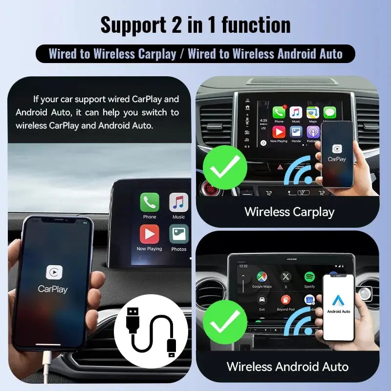 XUDA NEW Wireless CarPlay Android Auto Wireless Adapter Smart Mini Box Plug And Play WiFi Fast Connect Universal For Nissan - Jamboshop.com