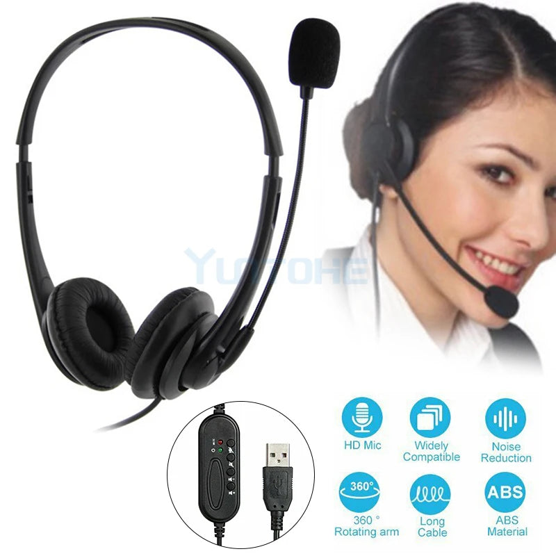 10pcs USB Noise Cancelling Microphone Headset Call Centre Office Headphones USB Binaural Headset Wired Traffic Schol Headset