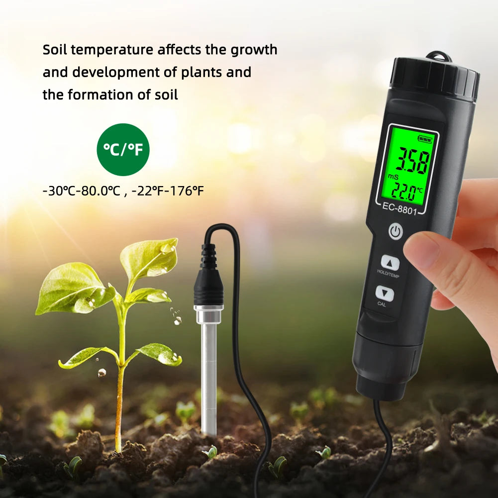 Yieryi EC/TEMP Soil Tester 0.00-10.00 MS/cm Hand Digital Garden Meter Soil Tester Tools Potted Plants Gardening Agriculture Farm