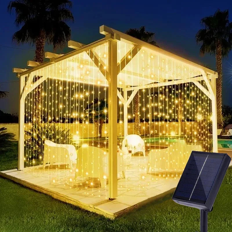 1pc Christmas 8 Lighting Modes Solar Curtain Lights,for Camping Party,Wedding,Home,Patio Gazebo Wall Outdoor Garden Decorations - Jamboshop.com