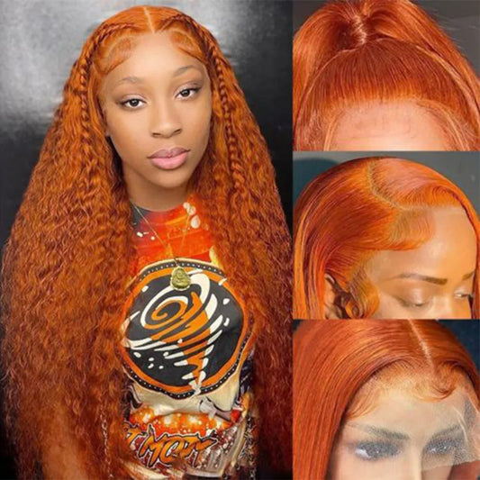 Orange Ginger Lace Front Wig Curly Human Hair Wigs For Women 30Inch Deep Wave Frontal Wig 13x4 13x6 HD Lace Front Human Hair Wig - Jamboshop.com