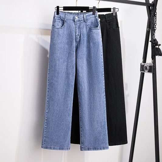 Oversized 150KG Wear Women Denim Pants Autumn Elastic High Waist Casual Straight Pants Winter Velvet Jeans Female Trousers 7XL