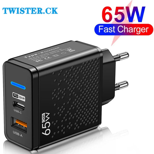 New 65W USB Charger Fast Charging PD 3.0 Mobile Adapter Suitable for IPhone Xiaomi 12 Huawei Samsung IPad Tablet C-type Charger - Jamboshop.com