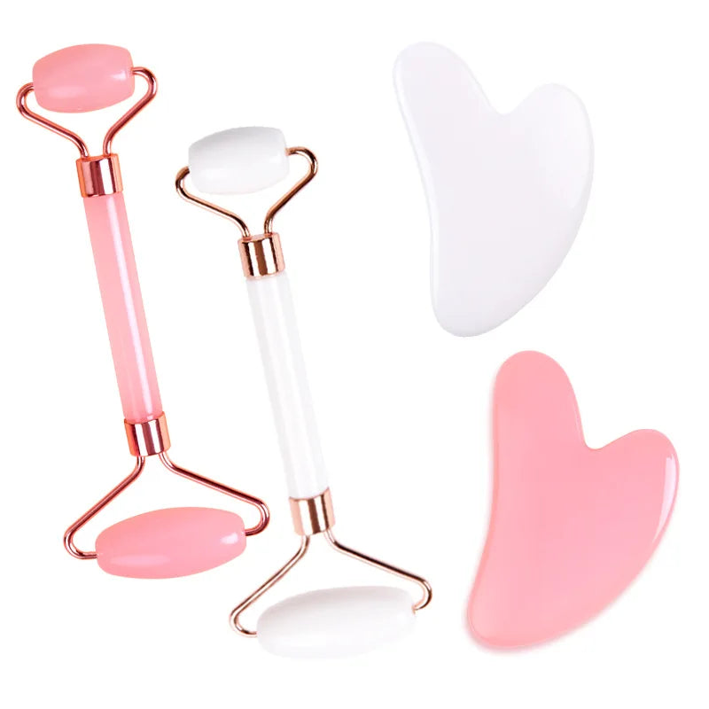 Non Jade Gua Sha Massager Pink Set Facial Beauty Scraper Health Care Scraping Board Muscle Gua Sha Roller Massager for Face Neck