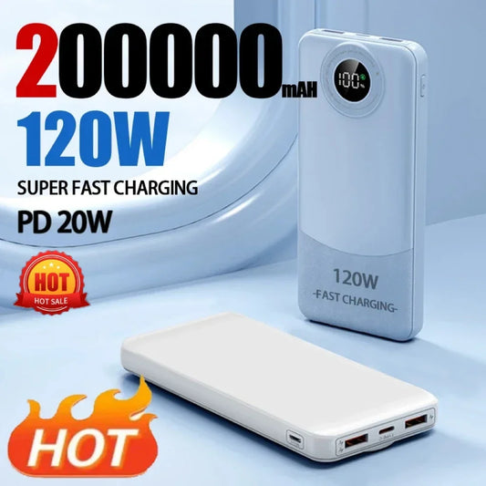 200000mAH Power BankSuper Fast Charging 120W Ultralarge Capacity For Mobile Power External Battery For iphone Samsung Xiaomi