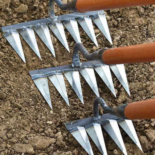 4/5/6/7 Teeth Iron Gardening Hoe Weeding Rake Farm Tool Grasping Raking Loosening Soil Nail Rake Tool Artifact Harrow Farm Tools