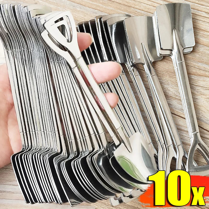 Creative Stainless Steel Shovel Spoon Mini Coffee Teaspoon Fruit Ice Cream Dessert Spoons Kitchen Scoops Tableware Cutlery Set