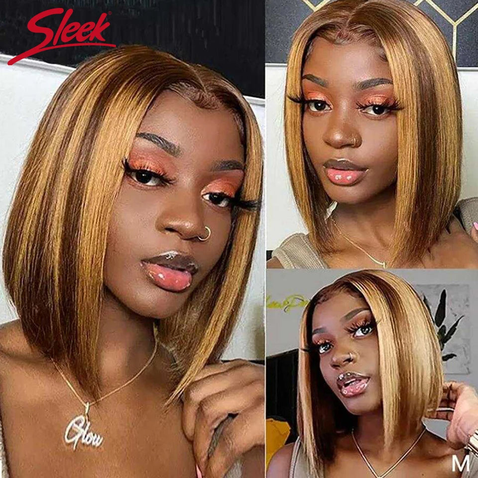 Highlight P4/27 Peruvian Remy Hair Short Bob Ombre Human Hair Wigs Blond Wig Straight Bob Wig 13*6*1 Lace Front Wigs For Women - Jamboshop.com