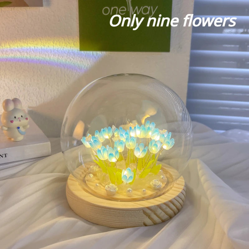 Artificial Tulip Flower Night Light Ornaments Handmade DIY Bedside Lamp LED Night Lamp Bedroom Decor Birthday Gifts Table Lamp - Jamboshop.com