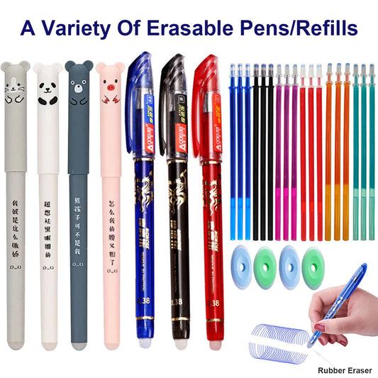 Gel Pen Set Erasable Gel 0.5mm Blue Black Bullet Writing Smooth School Writing Tools Office Supplies Kawaii Stationery