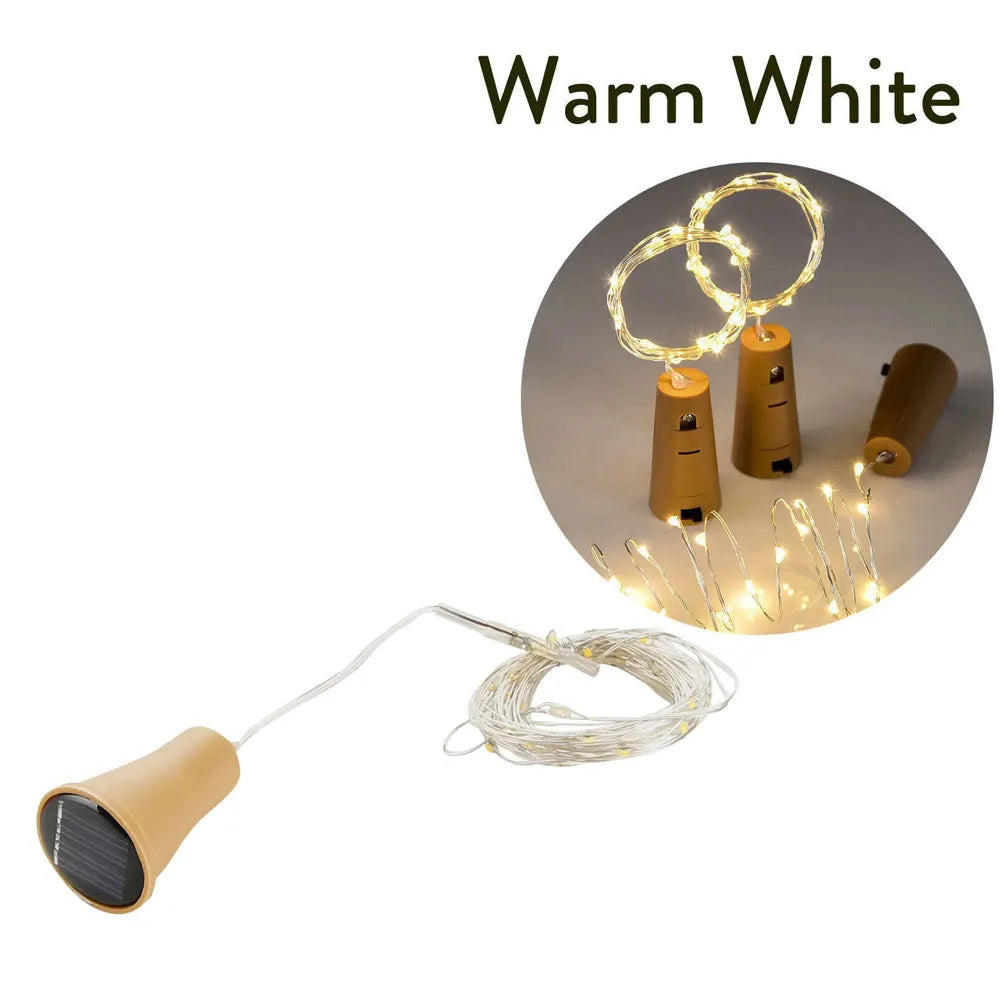 Solar Powered 10LED 20LED Wine Bottle Lights Cork Shape Fairy Lights Garland Christmas Light Copper Wire Home Room Decor Lamp - Jamboshop.com