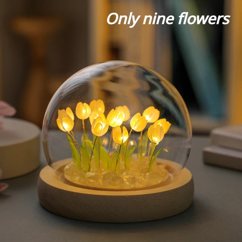 Artificial Tulip Flower Night Light Ornaments Handmade DIY Bedside Lamp LED Night Lamp Bedroom Decor Birthday Gifts Table Lamp - Jamboshop.com