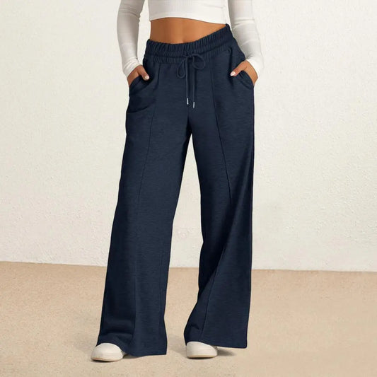 Women Wide-leg Trousers Comfortable Women's Wide Leg Sweatpants with Elastic Drawstring Waist Pockets for Sport Lounge Wear High