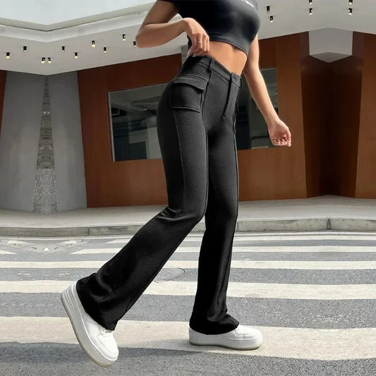 2024 New Women's Gothic Wear Instagram Street Pocket Slim Fit Solid Color Elastic Micro Flap Pants Casual Y2k Women Pants YSQ23