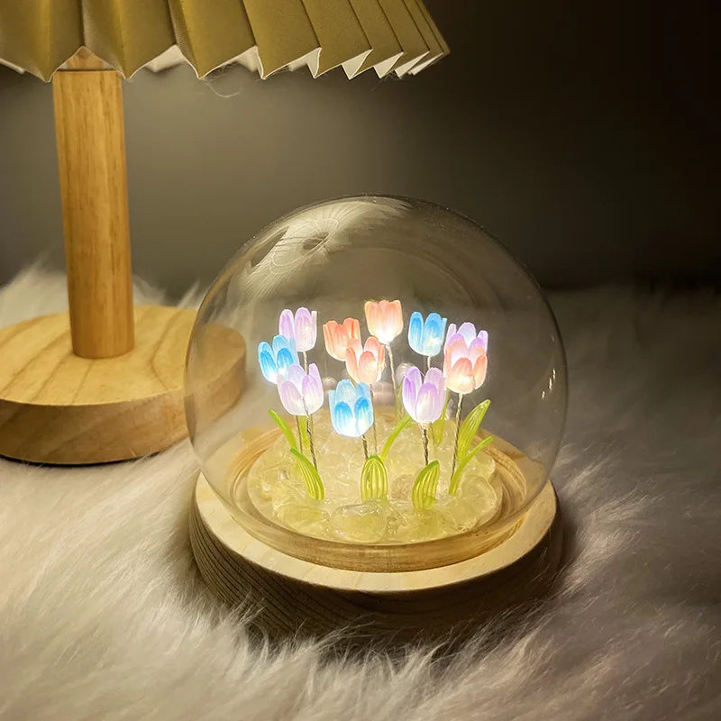 Artificial Tulip Flower Night Light Ornaments Handmade DIY Bedside Lamp LED Night Lamp Bedroom Decor Birthday Gifts Table Lamp - Jamboshop.com