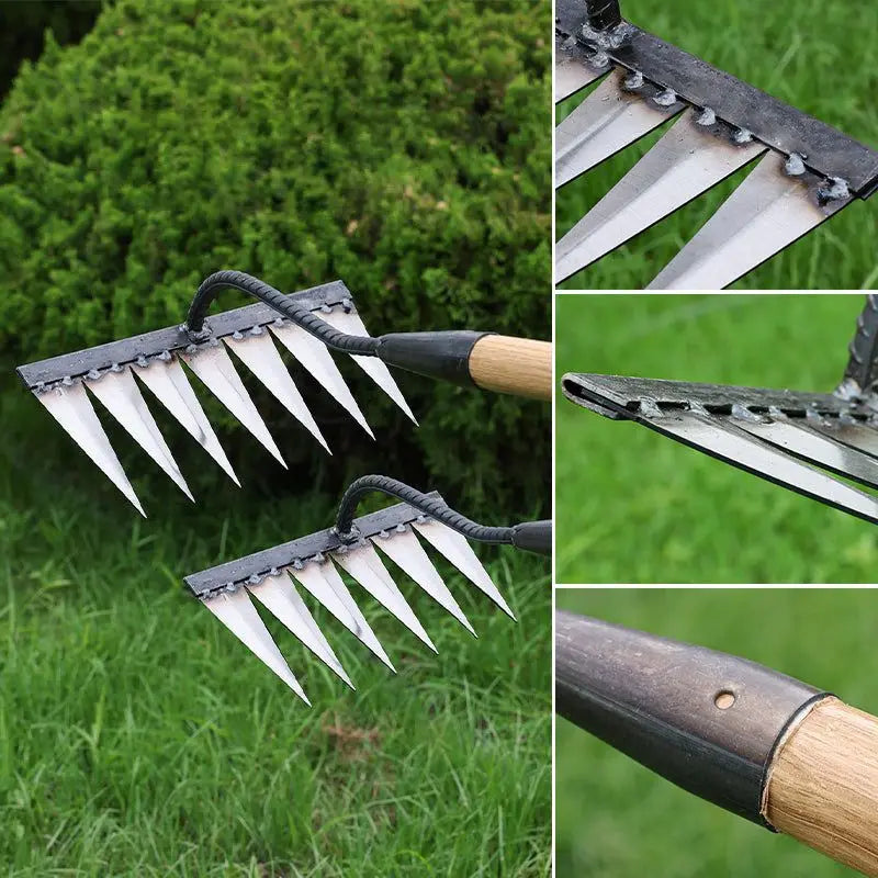 4/5/6/7 Teeth Carbon Steel Garden Hand Rake Farm Tool Weeding Scarifier Agricultural Nail Harrow Metal Harrow Garden WeedingTool