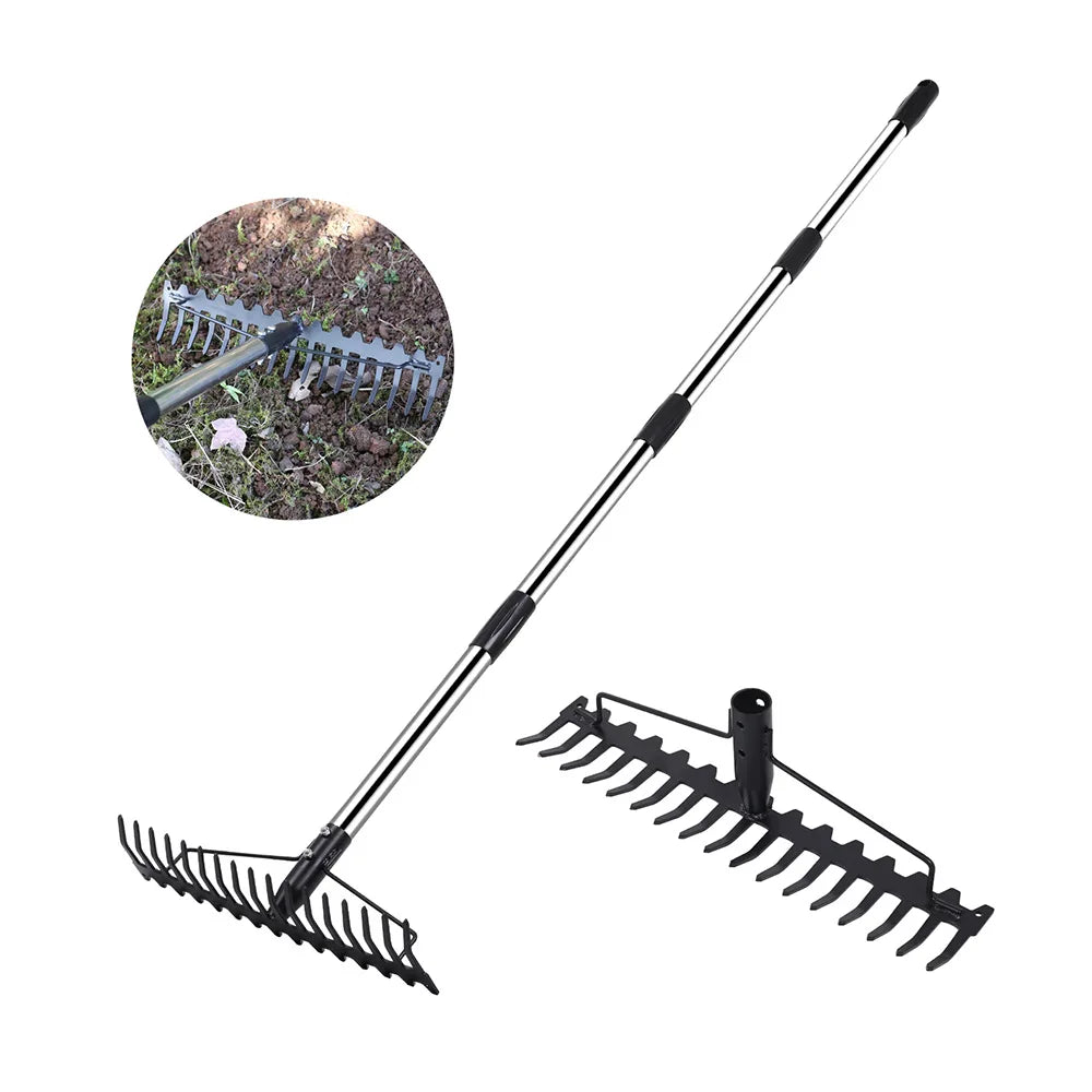 Farming Rake Stainless Steel Rake 14-Tooth Hay Deciduous Rake Pine Soil Rake Garden Gardening Tools Agricultural Farm Tools