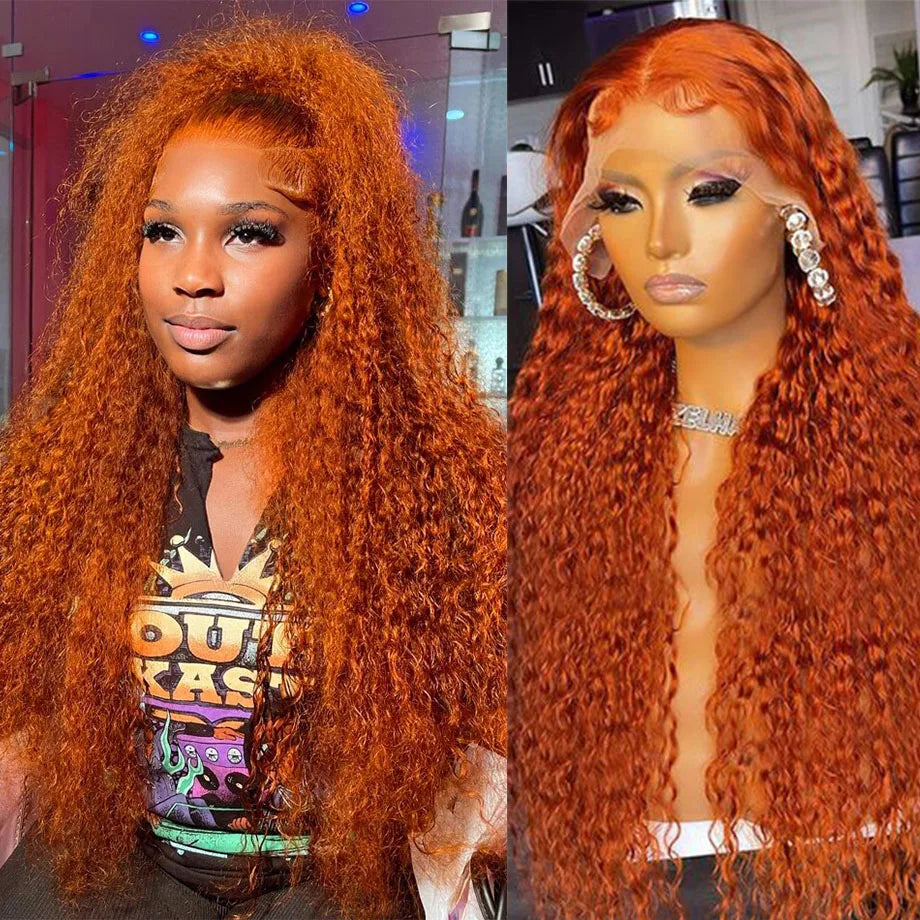 Orange Ginger Lace Front Wig Curly Human Hair Wigs For Women 30Inch Deep Wave Frontal Wig 13x4 13x6 HD Lace Front Human Hair Wig - Jamboshop.com