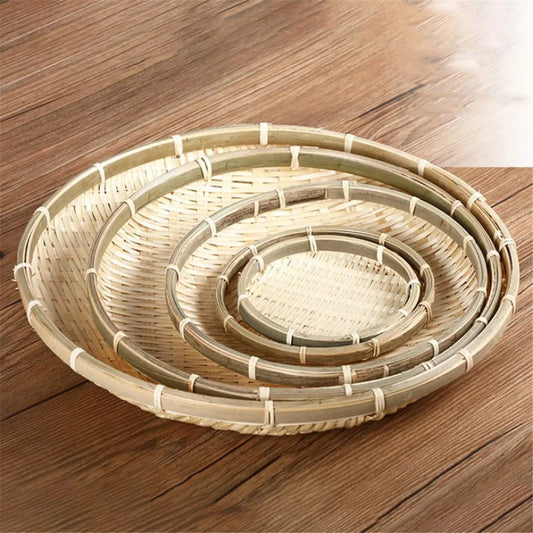 Handmade Weaving Bamboo Sieve Raft Round Dustpan Storage Trays Basket DIY Home Decor Fruit Bread Basket Kitchen Storage - Jamboshop.com