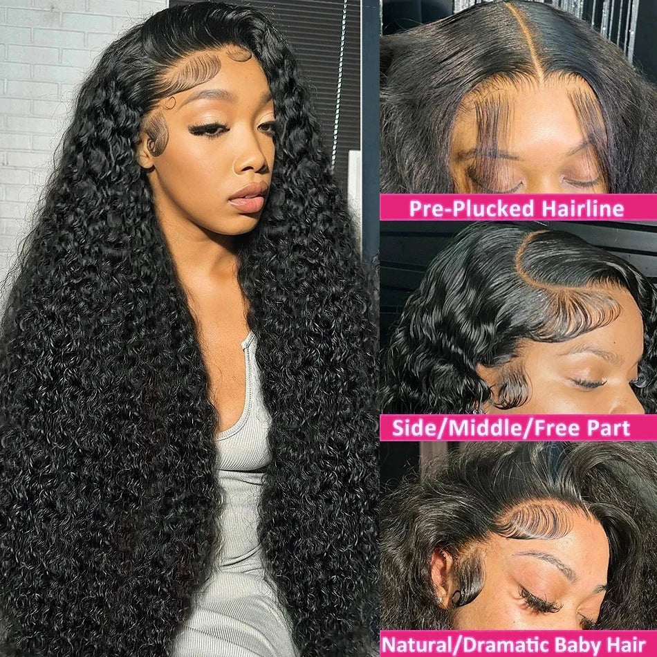 250% Deep Wave 13x6 HD Lace Frontal Wig Brazilian Curly Human Hair Wigs For Women Lace Front Human Hair Wig Pre Plucked 34 Inch - Jamboshop.com