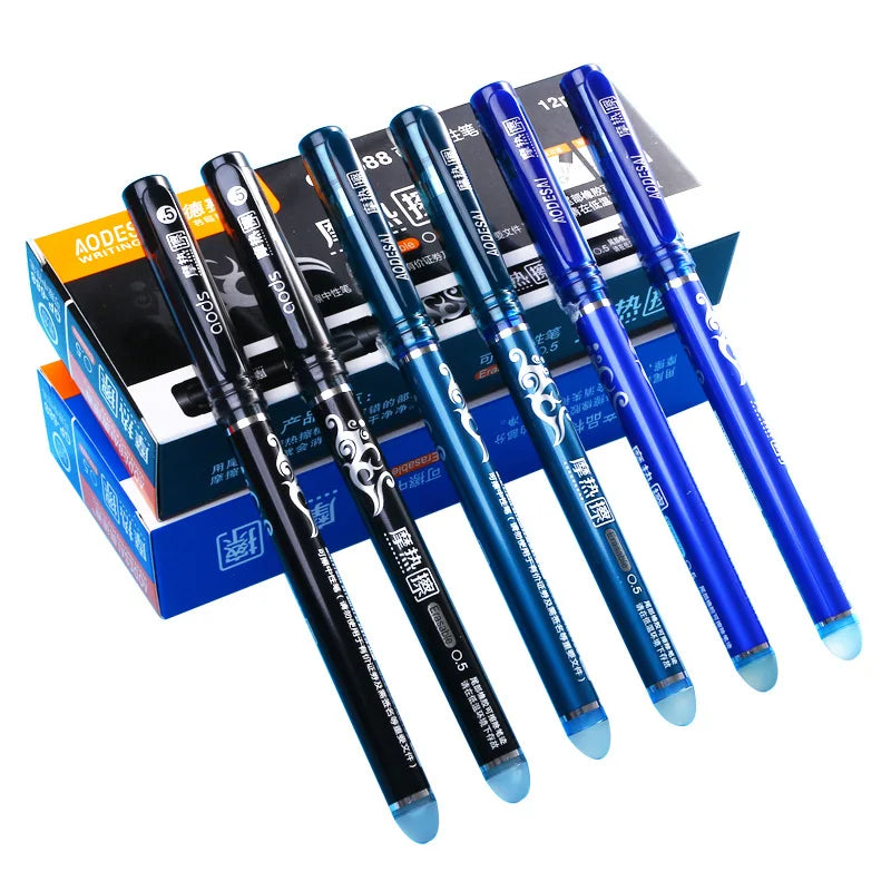 12PCS Erasable Gel Pen Blue Black Red Ink 0.5 0.38mm Washable Handle Ballpoint Pen Needle Tip Rod Student For Writing Sketch