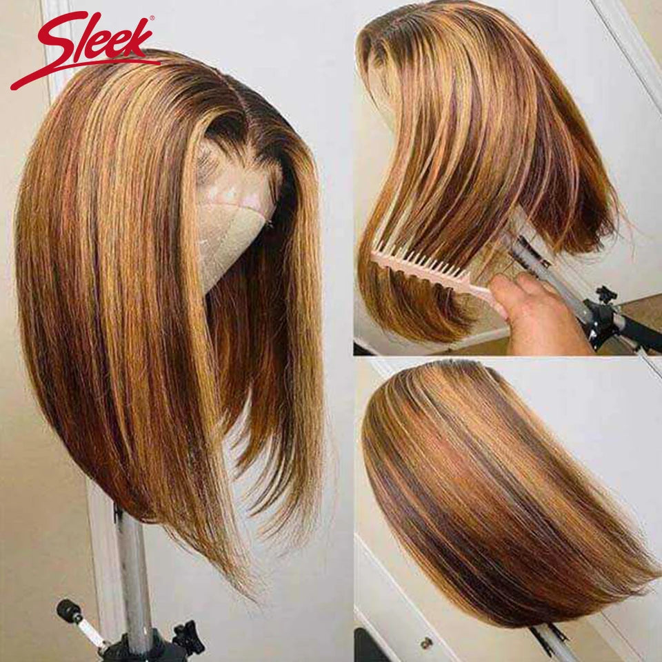 Highlight P4/27 Peruvian Remy Hair Short Bob Ombre Human Hair Wigs Blond Wig Straight Bob Wig 13*6*1 Lace Front Wigs For Women - Jamboshop.com