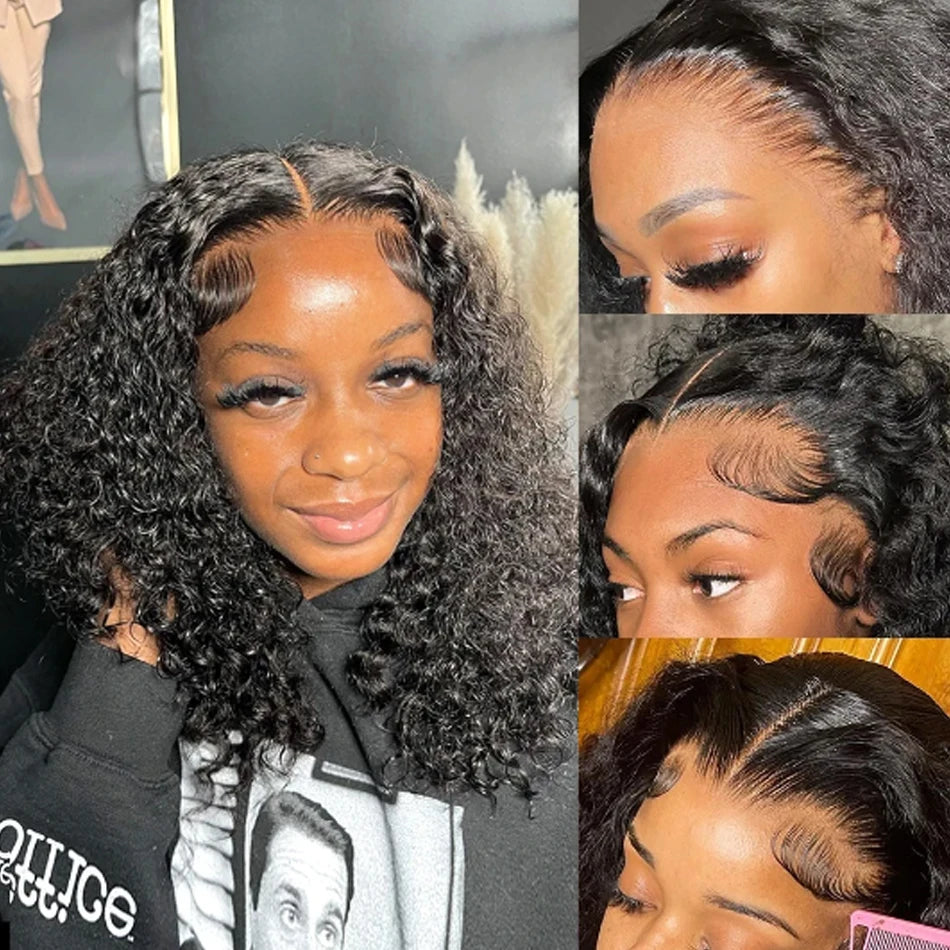 Wear and Go Glueless Wigs Short Bob Wig Human Hair Kinky Curly Upgraded NoGlue 13x4 Lace Frontal Wigs Human Hair for Black Women - Jamboshop.com