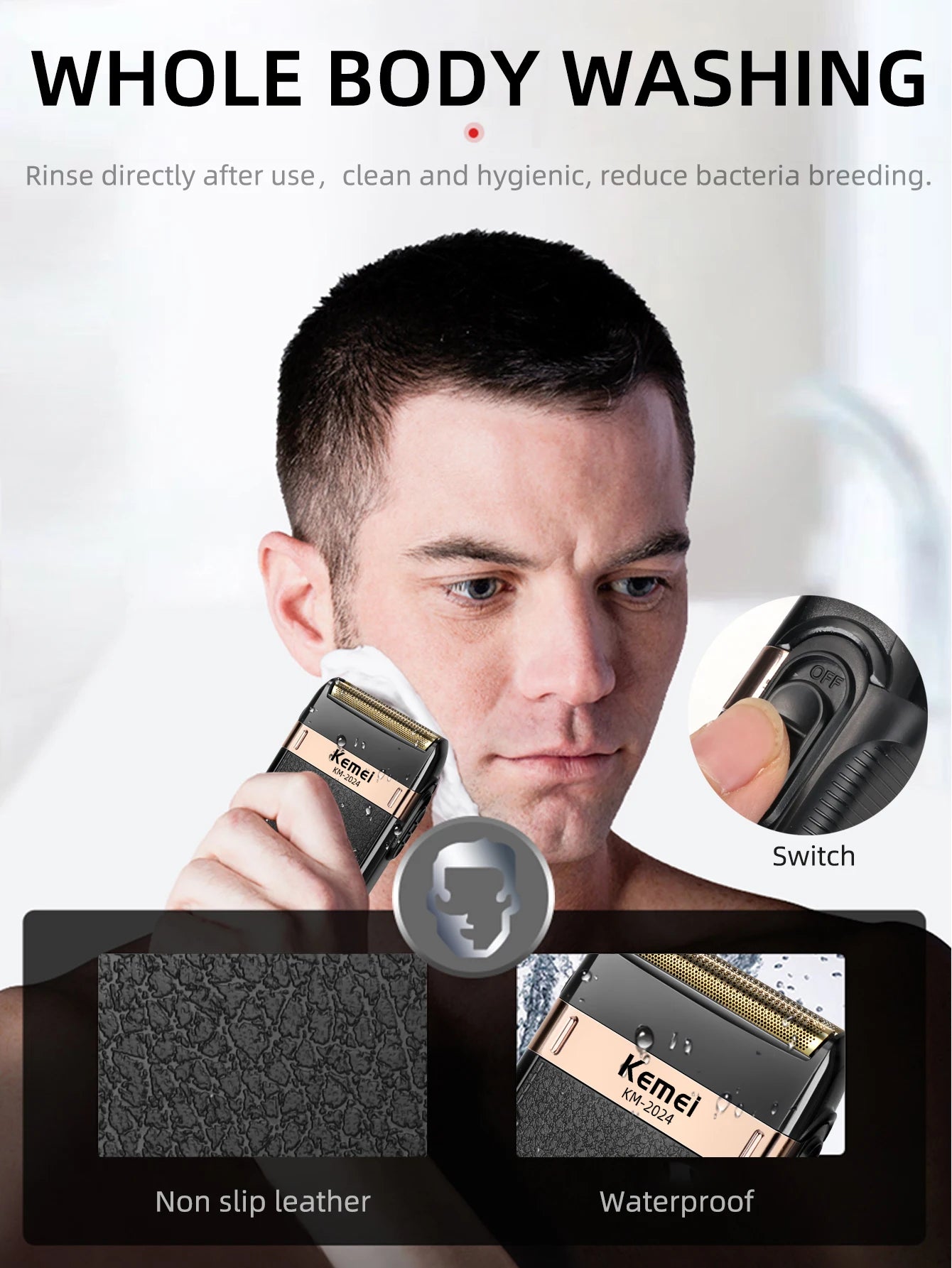 Kemei Electric Shaver for Men Waterproof Twin Blade Reciprocating Cordless Razor USB Rechargeable Shaving Machine Barber Trimmer