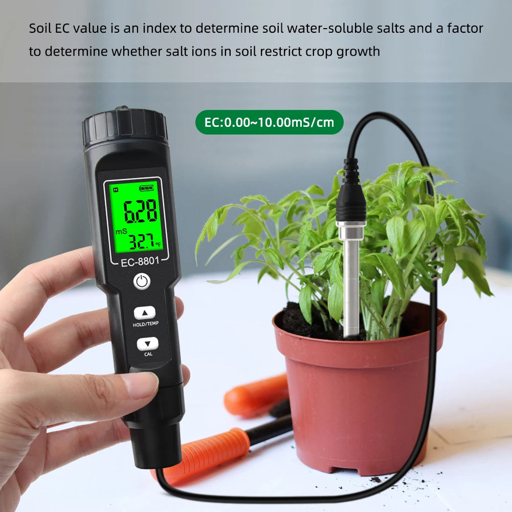 Yieryi EC/TEMP Soil Tester 0.00-10.00 MS/cm Hand Digital Garden Meter Soil Tester Tools Potted Plants Gardening Agriculture Farm