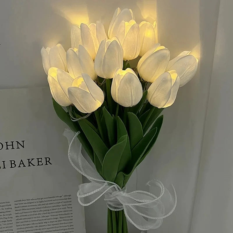 5/10pcs LED Tulips Artificial Flowers PU Tulip Fake Flower Bouquet Night Light for Home Garden Decoration Wedding Birthday Gift - Jamboshop.com