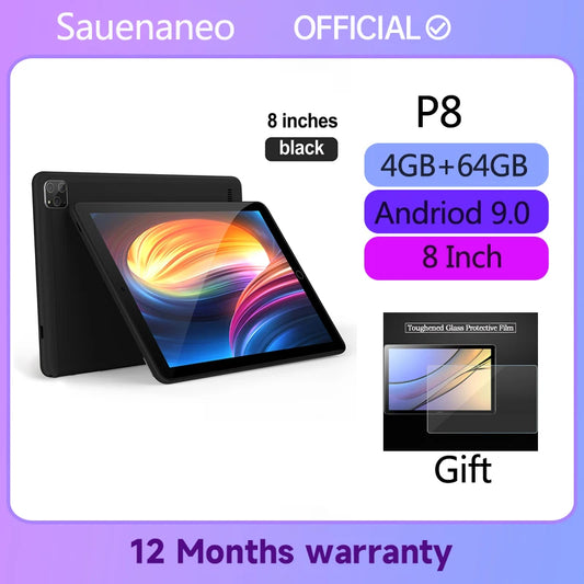 Sauenaneo New P8 Inch 4GB/64GB Tablet Pc Android 9.0 Octa Core 3G Network Call WiFi Bluetooth Google Play IPS Display Cheap Tab