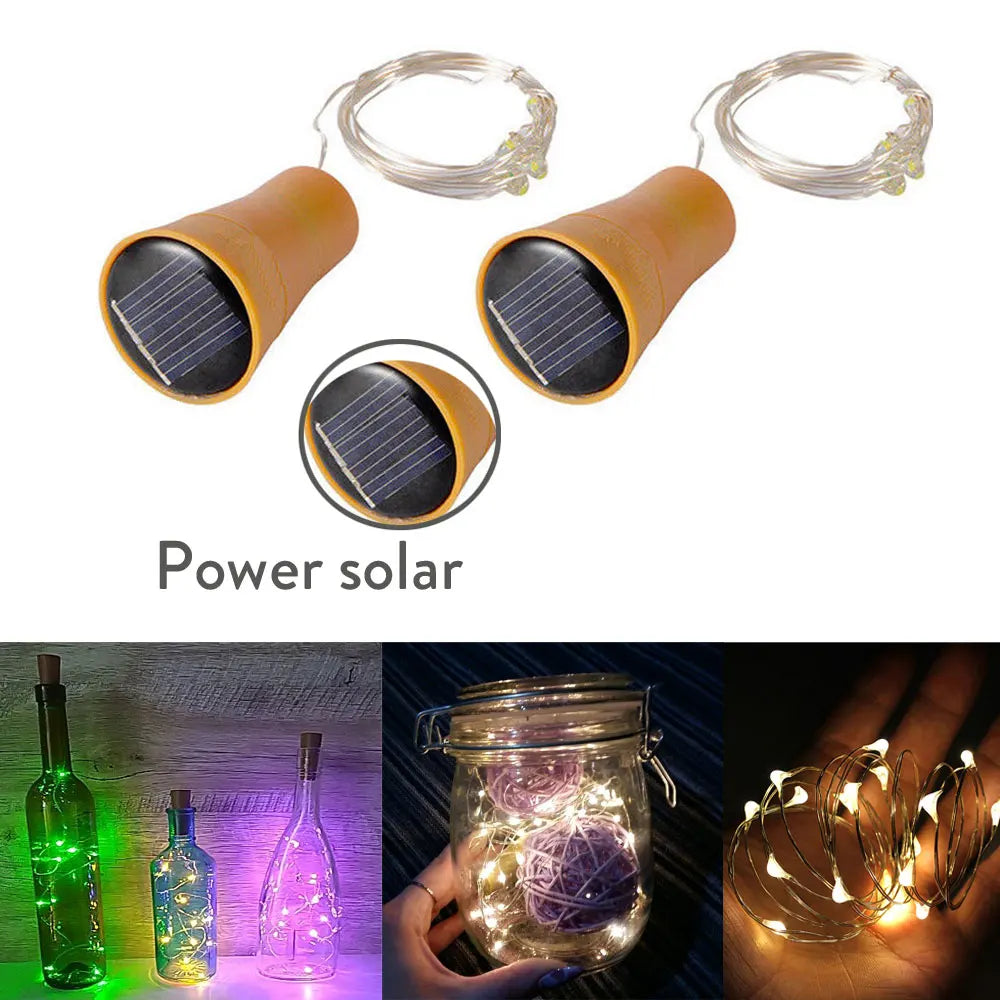 Solar Powered 10LED 20LED Wine Bottle Lights Cork Shape Fairy Lights Garland Christmas Light Copper Wire Home Room Decor Lamp - Jamboshop.com