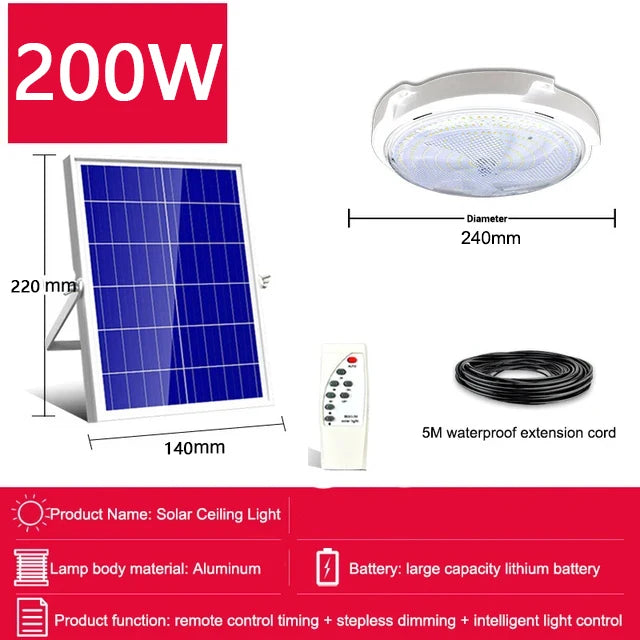 300W Solar LED Ceiling Light, Indoor Balcony Garden Ceiling Light, Waterproof Outdoor Garden Decoration, Home Porch Smart Light - Jamboshop.com