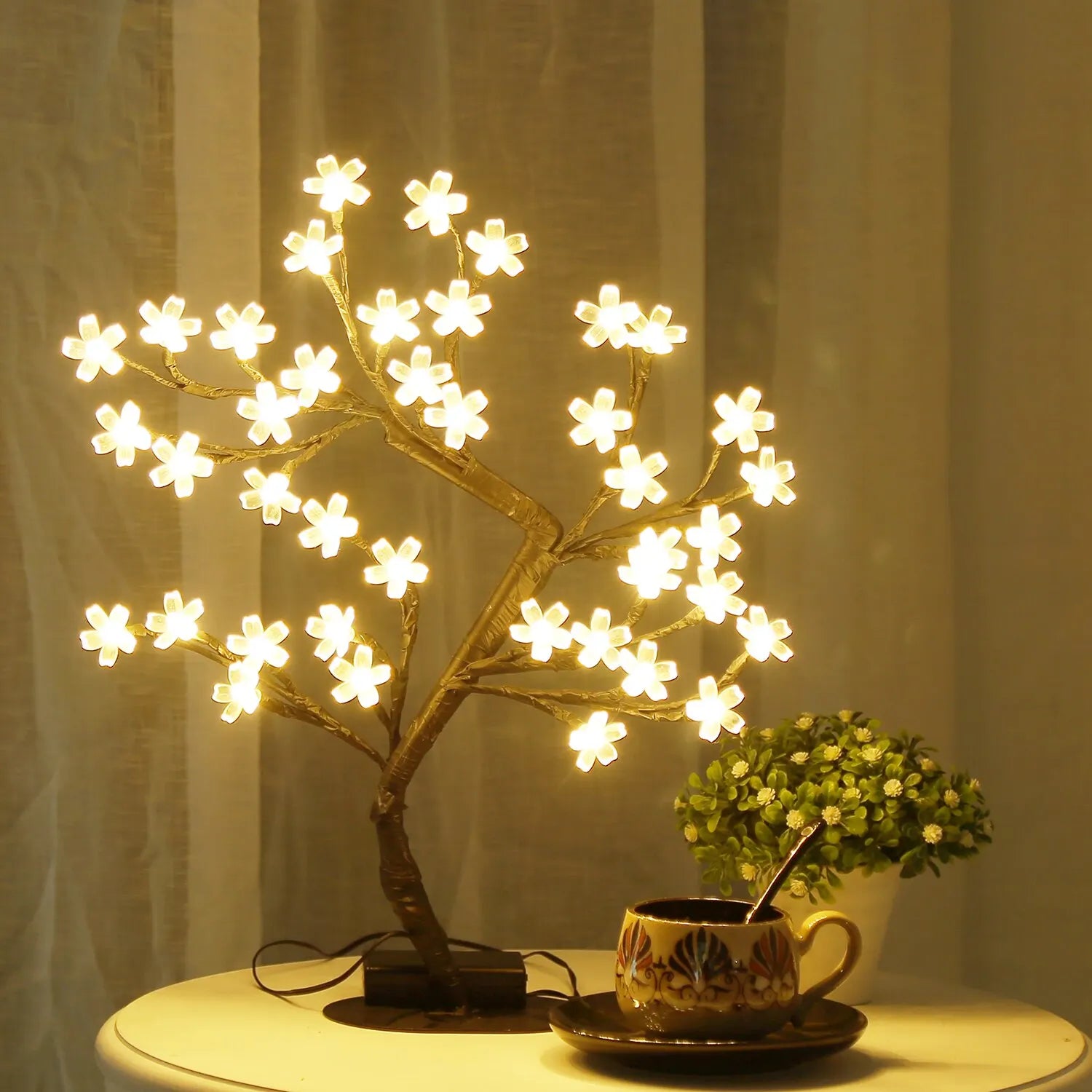 Cherry Blossom Tree Light,17inch 40LED Lighted Tabletop Artificial Flower Bonsai Tree Lamp USB Powered Gifts for Home Decor - Jamboshop.com