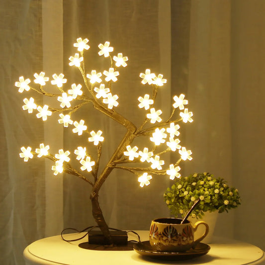 Cherry Blossom Tree Light,17inch 40LED Lighted Tabletop Artificial Flower Bonsai Tree Lamp USB Powered Gifts for Home Decor - Jamboshop.com
