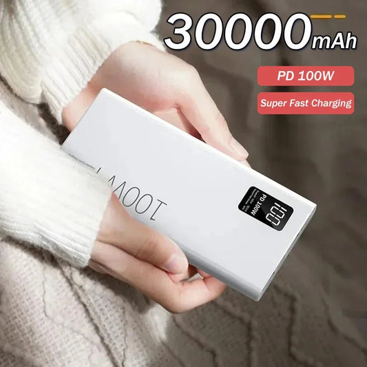 30000mAh Powerbank 100W Super Fast Charging Portable Charger External Battery Pack Powerbank For iPhone Xiaomi Samsung Huawei