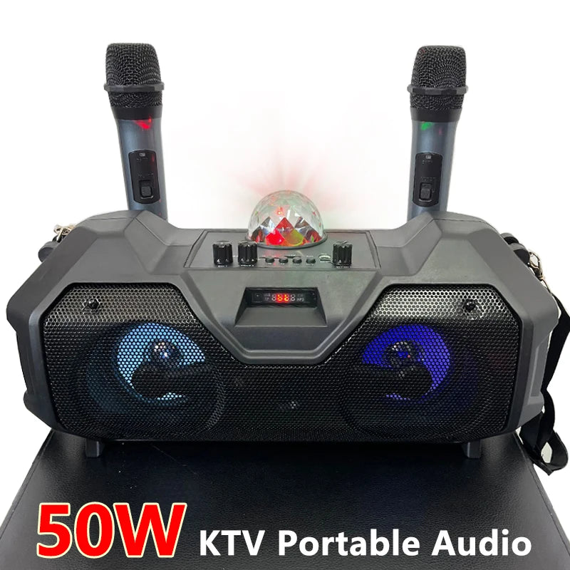 Outdoor Portable Bluetooth Speaker 3D Stereo Subwoofer Colorful Atmosphere Light Dual Wireless Microphone Karaoke Device ZQS4240