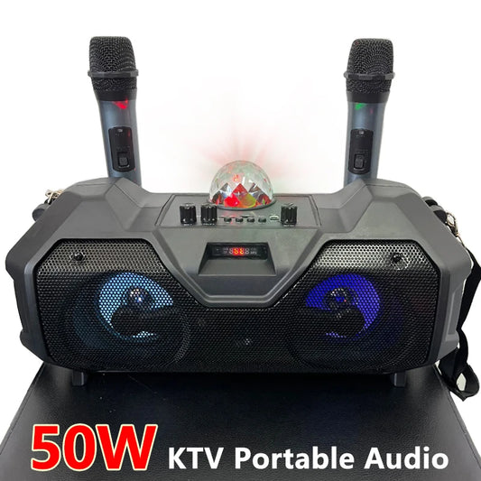 Outdoor Portable Bluetooth Speaker 3D Stereo Subwoofer Colorful Atmosphere Light Dual Wireless Microphone Karaoke Device ZQS4240