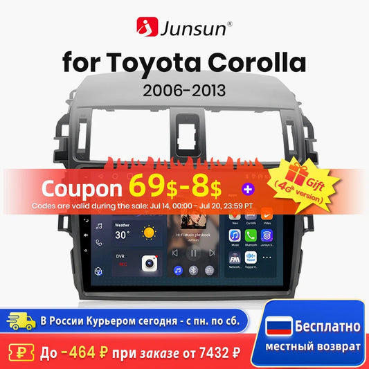 Junsun V1 AI Voice Wireless CarPlay Android Auto Radio for Toyota Corolla E140 E150 2006 -2013 4G Car Multimedia GPS 2din - Jamboshop.com