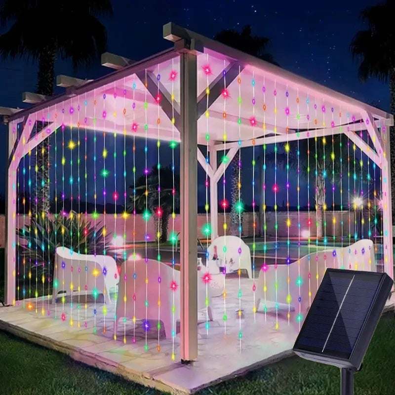 1pc Christmas 8 Lighting Modes Solar Curtain Lights,for Camping Party,Wedding,Home,Patio Gazebo Wall Outdoor Garden Decorations - Jamboshop.com