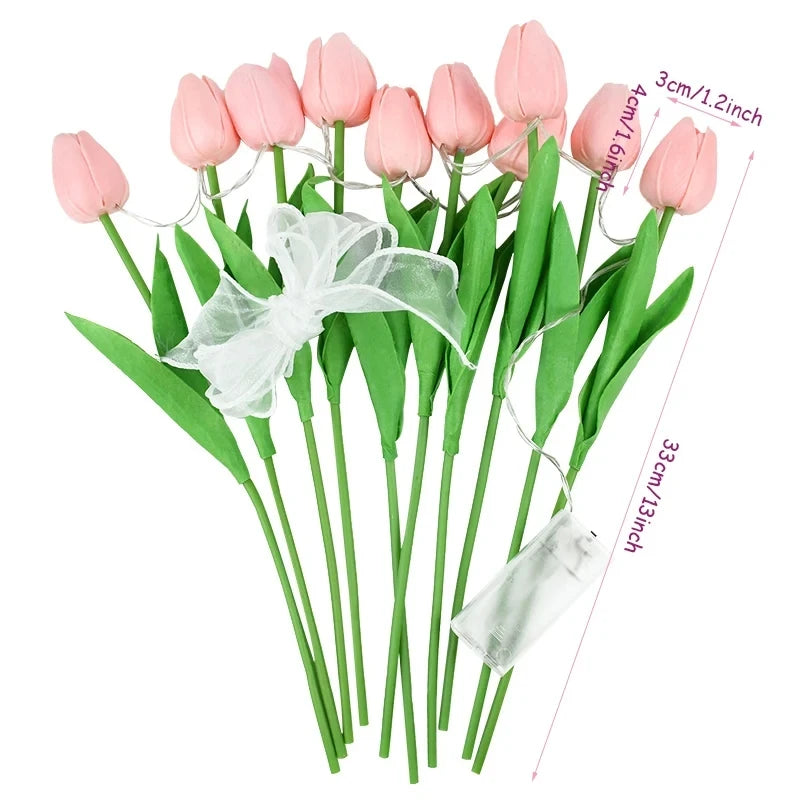 5/10pcs LED Tulips Artificial Flowers PU Tulip Fake Flower Bouquet Night Light for Home Garden Decoration Wedding Birthday Gift - Jamboshop.com