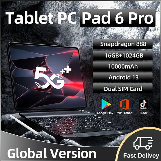 2024 original globale version Tablet pc pad 6s pro  snapdragon 888 10000  Android 13 mah 16gb 1tb 5g dual sim karte hd 4k mi tab