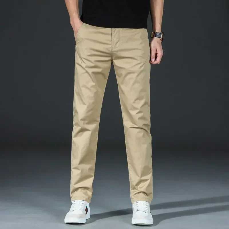 Straight Casual Pants Men Clothing Cotton Khaki Roayl Blue Trousers For Male 2023 Spring Autumn Black Pants Regular Fit